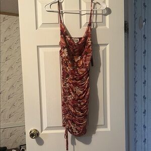 Floral Ruched Dress - Red and White